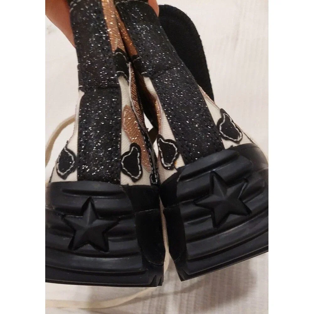 Converse Women Chunky Shoes Run Star Motion High Leopard Platform Glitter Sz 5